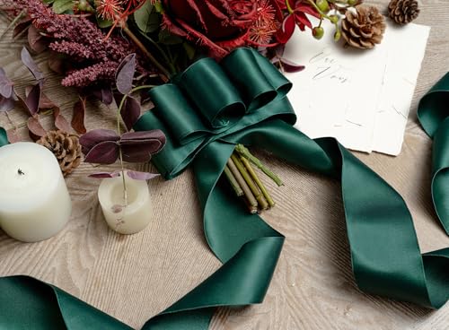 Keypan Green Satin Ribbon Double-Faced Wired 2-1/2 Inch x 10 Yards - color: Green, size: 2-1/2"