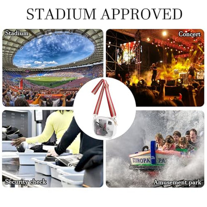 TOBVZOO Clear Bag Stadium Approved, Crossbody Transparent Bag for Concerts Sports Events, Purses for Men & Women - color: White - Red Gold Striped Strap