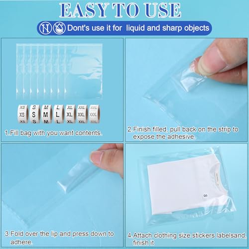 Epakh 200 Pcs Clear Plastic Shirt Bags with 3500 Stickers, 12 x 18 Inch - size: 12 x 18 Inch