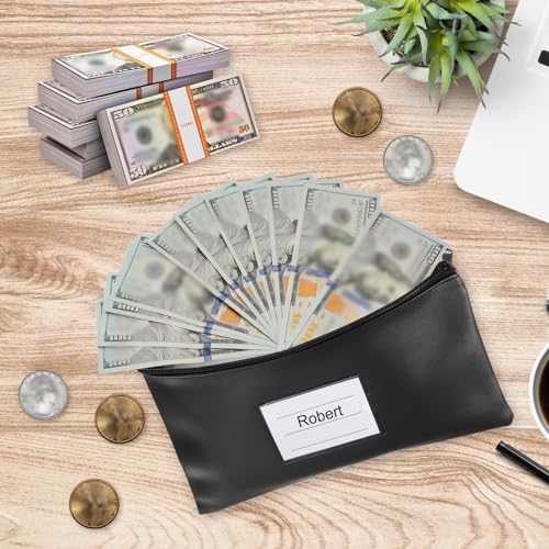 PATIKIL 11x6" Money Bank Deposit Bag with Zipper, 6 Pcs Leatherette Coin Check Wallet Pen Pouch Bag with Clear Window for Office Travel, Black - color: Black