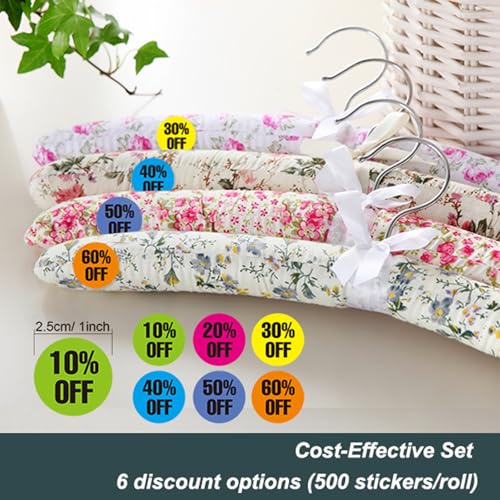 6Rolls/3000 PCS Discount Stickers, Percent Discount from 10% to 60%