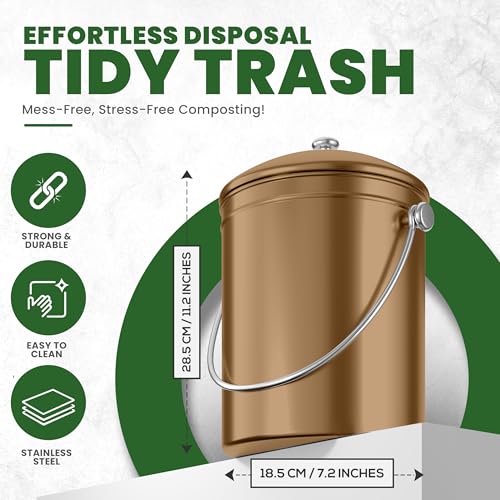 Utopia Kitchen Countertop Compost Bin 1.3 Gallon, Stainless Steel, Bronze - color: Bronze, size: 1.3 Gallon (Pack of 1)