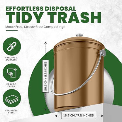 Utopia Kitchen Countertop Compost Bin 1.3 Gallon, Stainless Steel, Bronze - color: Bronze, size: 1.3 Gallon (Pack of 1)