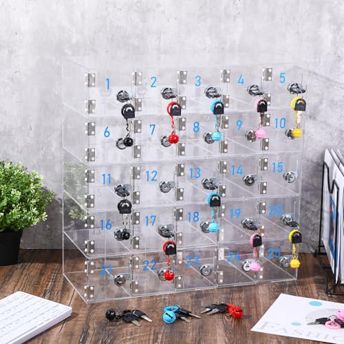 25 Doors Cell Phone Locker Box with Charging Hole (Upgrade Size), Clear Acrylic Cell Phone Storage Cabinet Wall Mounted, Locks, Key, Number for Classroom Employee Office School Factory - style: 25 Doors