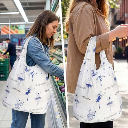 Stelle Lightweight Reusable Grocery Bag with Handles Ripstop Nylon Foldable Tote Shopping Bags for Travel and Groceries - color: Ballerina