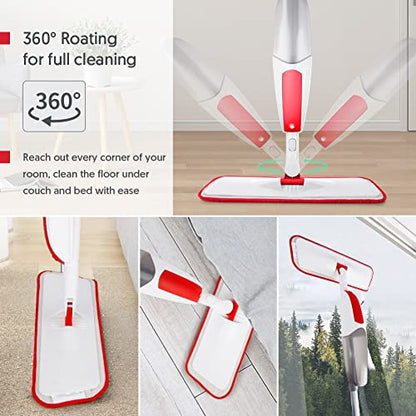 Microfiber Spray Mop for Laminate Floor Cleaning with 3pcs Washable Pads - color: Red