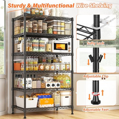 REIBII 70" H Wire Shelving, Space Saving & 6 Tier Adjustable, for Laundry - size: 【6 Tier】71"H x 21.65"W x 11.8"D