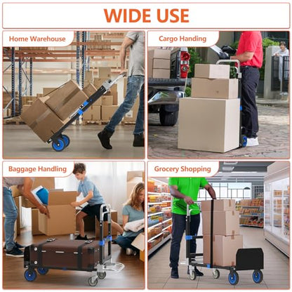 3-in-1 Folding Hand Truck, 500 lb Heavy Duty Steel Dolly - color: Blue
