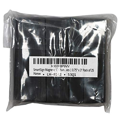 SmartSign Magnetic 'C' Channel Label Holders for Metal Racks and Shelves | 0.75" x 3" Pack of 25 - size: 0.75" x 3"