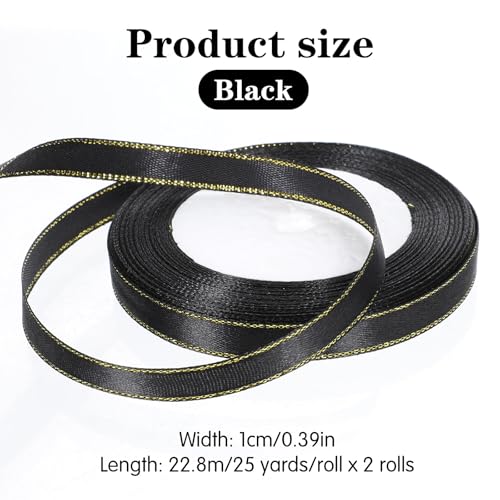 Satin Ribbon with Gold Edge, Double Faced Satin Gold Border Fabric Ribbons