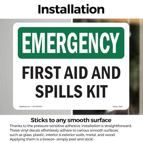 First Aid And Spills Kit OSHA Emergency Vinyl Decal Label 14 Inch x 10 Inch - 5 Pack - color: Vinyl Decal, size: 5 Pack of 14" x 10"