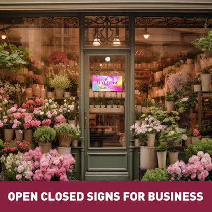 PLIGREAT Rainbow Swirl Double Sided Open Closed Sign with Clock Welcome Please Come In Sorry We Missed You Signs for Business Retail Store Window Wall Decor Hanging Door Signs with Chain, Pink - style: Rainbow Swirl
