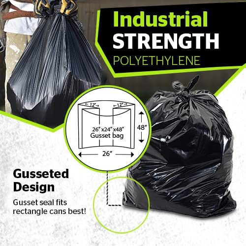 Aluf Plastics 65 Gal Black Heavy Duty Garbage Bags 1.5 Mil - 50"x 48" - Pack of 50 - For Contractor, Outdoor, Construction, & Storage