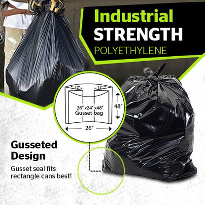 Aluf Plastics 65 Gal Black Heavy Duty Garbage Bags 1.5 Mil - 50"x 48" - Pack of 50 - For Contractor, Outdoor, Construction, & Storage