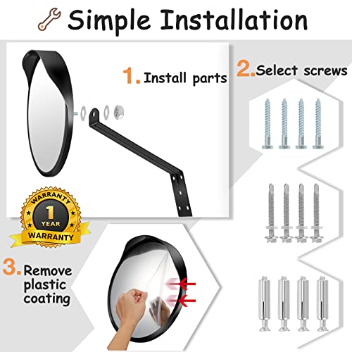 12" Security Mirror for Home, Adjustable Fixing Bracket - size: 12in with brim