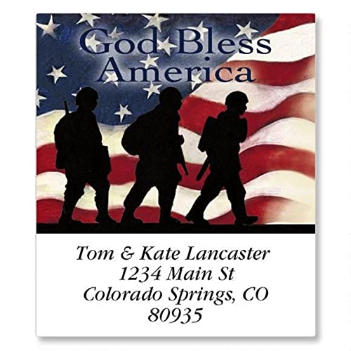 Colorful Images Patriotic Soldier Return Address Mailing Labels, Personalized in The USA with Names & Addresses, Set of 144 Self Adhesive, Easy Peel Flat Label Sheets, 1½” x 1¾”, 1 Design - style: Soldier-Square