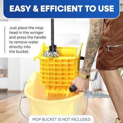 Plexon Mop Wringer Only - Compatible with 26QT and 35QT Buckets, Yellow - Side Press Wringer Replacement for Commercial Mop Bucket on Wheels