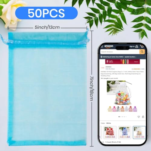 ANZNKU 50 PCS Organza Bags 5 x 7, Lake Blue Small Mesh Gift Bags Bulk - color: Lake Blue
