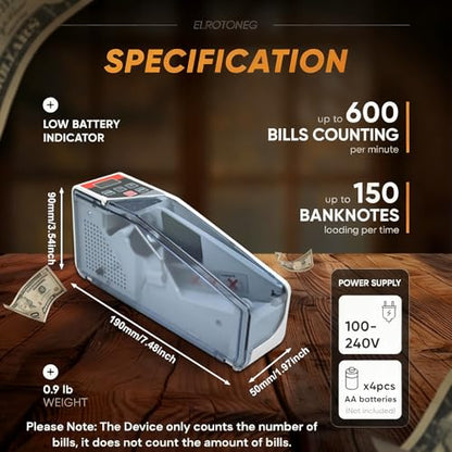 Money Counter, Portable V40 Money Counter Mini Bill Cash Counting Machine Handy Currency Counting Machine with Automatically Stop Counting Function Only for Multi-Currency Handy Banknote Counter - color: 2w-v40
