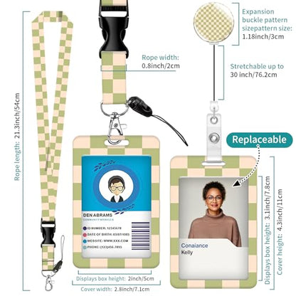 Retractable ID Badge Holder with Breakaway Lanyard - Adjustable Clip for Nurse, Teacher & Office Staff Gift (Green White Checkerboard) - color: Green White Checkerboard