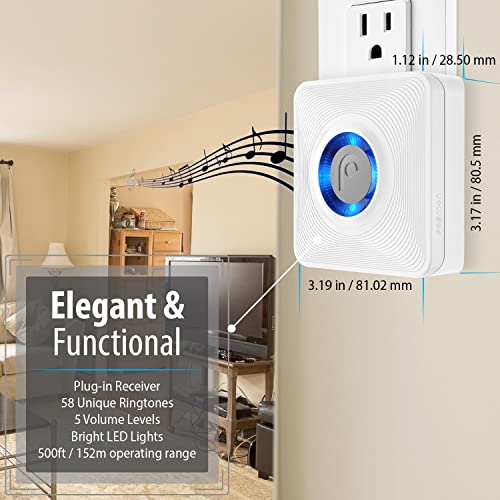Fosmon WaveLink Wireless Doorbell Chime, 500ft Range, 1 Receiver 1 Sensor - style: 1 Receiver + 1 Door Sensor Transmitter