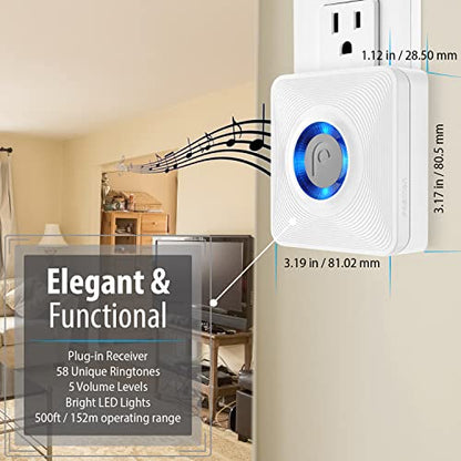 Fosmon WaveLink Wireless Doorbell Chime, 500ft Range, 1 Receiver 1 Sensor - style: 1 Receiver + 1 Door Sensor Transmitter