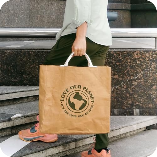 Reusable Grocery Bag – Large Sustainable Washable Paper Tote with Reinforced Seams. Foldable and Durable. - style: Extra Large Tote - 13" X 22" X 14"