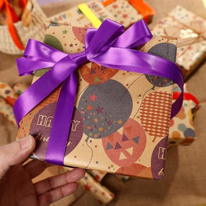 VOWOVOSDAY Happy Birthday Wrapping Paper,Gift Wrapping Paper Roll,Kraft Wrapping Paper-17 inch X 33 Feet Per roll,Colorful Birthday Balloon for Boys Girls,Baby Shower(10Brown Balloon) - color: Kraft Balloon
