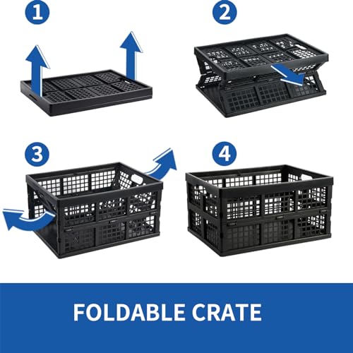 Aebeky 3-Pack Plastic Collapsible Storage Crates-30L,Foldable Plastic Crates for Storage (Black) - color: Black