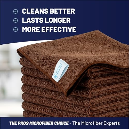 MW Pro Microfiber Cleaning Cloth | Brown | 12 Pack | 16” x 16” | Coffee, Barista, Espresso Towels - Clean, Dust, Polish, Scrub, Absorbent - color: Brown