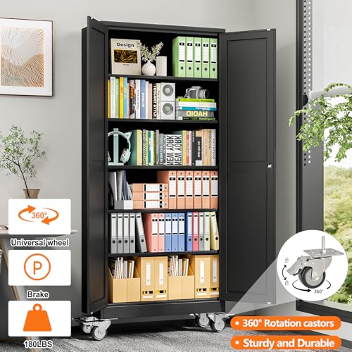 pozdeg 75" Black Lockable Rolling Metal Garage Storage Cabinet - color: Black, size: 15.75"D x 31.5"W x 75"H
