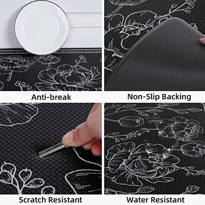 Kitchen Floor Mat Set of 2, Anti Fatigue Kitchen Mat 20"x32"+20"x47" - color: Black, size: 20"x32"+20"x48"