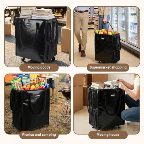 Grocery Bag Rolling Tote Bag on Wheels, Shopping Bag with Wheels Handle - color: Black-1