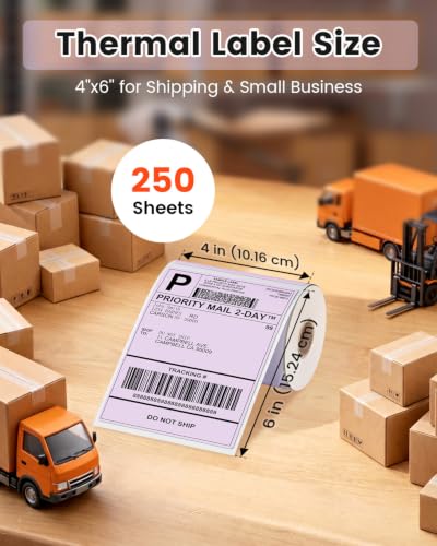 Phomemo 4x6 Purple Thermal Label, Shipping Labels Pack of 250 4x6 Roll Labels, Compatible with Phomemo, Zebra, Rollo, Jadens and Other Thermal Printers - color: Purple