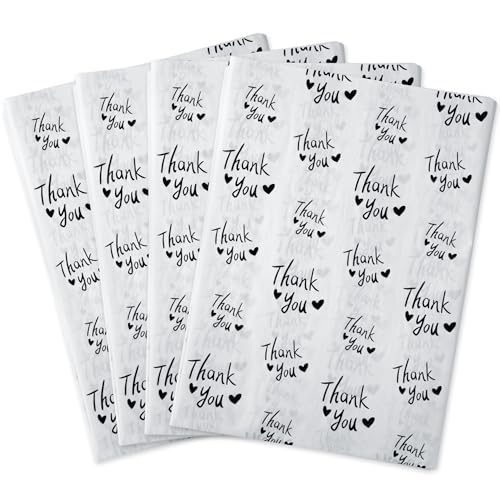 MR FIVE 100 Sheets Black Thank You Tissue Paper Bulk, 20" x 14", Black & White Thank You Tissue Paper for Packaging, Gift Bags, Graduation, Birthday, Thanksgiving - color: Black