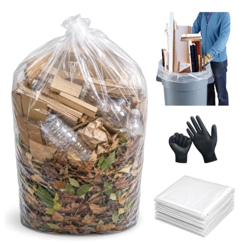 6 Mil Clear Contractor Trash Bags 50/55/60 Gallon Heavy Duty Liners 20 Pack - color: Clear-6 Mil