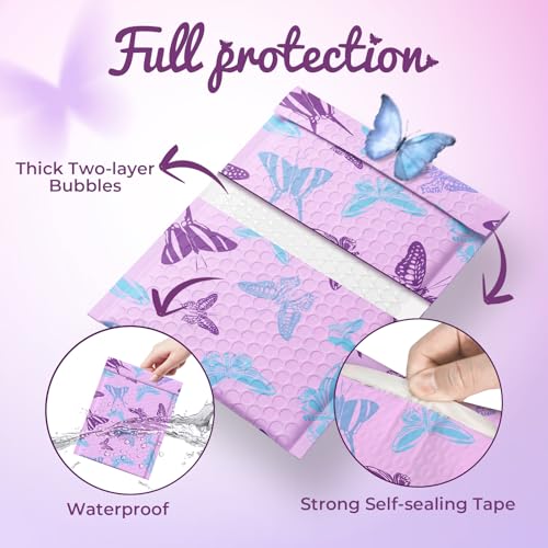 Fuxury Bubble Mailers 6x10" Pinkish-Purple Padded Envelopes 100 Pack - color: Blue-Purple Butterfly, size: 6x10" 100 PC