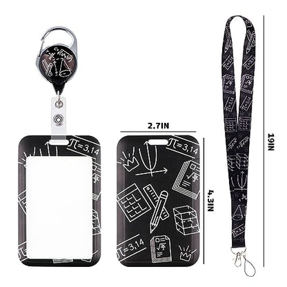 Math Lanyard with ID Badge Holder and Retractable Reel Clip, Student Teacher Lanyard with ID Card Holder for Keys Neck Strap, School Lanyards for Teacher Teenage Office Gifts - color: Math