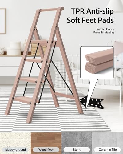 Taranta 4 Step Ladder,Aluminum Step Stool Foldable-Peach Pink - color: Peach Pink, size: 4 Step