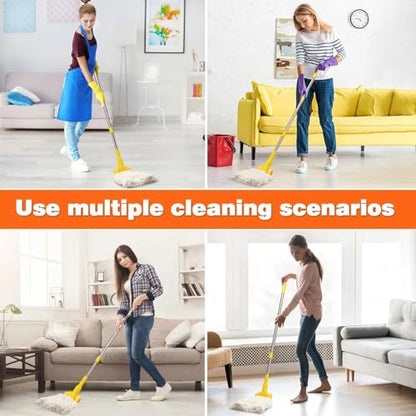 Heavy Duty Commercial Clip Mop with 48" Long Handle – Industrial Cotton Wet Mop for Floor Cleaning, Home, Kitchen, Office, Garage, Concrete & Tile Floors