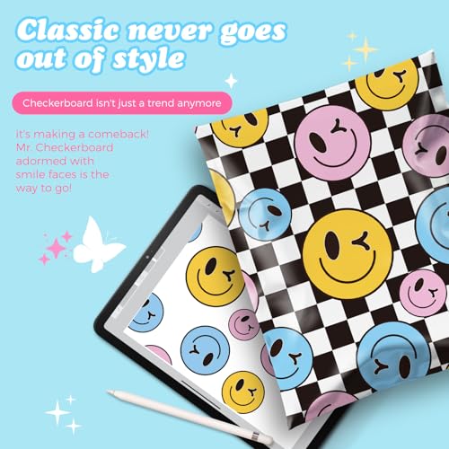 Fuxury Poly Mailers 10x13" 50pcs,Cute Shipping Bag for Clothes,Checkerboard - color: Smile Face, size: 10x13" 50pcs