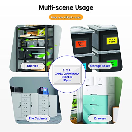 IMAGAME Clear Adhesive Index Card Pockets, 5" x 7", 50 Pack - size: 5-5/8" x 7-5/16" for 5" x 7" Cards/Photos