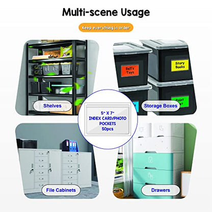 IMAGAME Clear Adhesive Index Card Pockets, 5" x 7", 50 Pack - size: 5-5/8" x 7-5/16" for 5" x 7" Cards/Photos