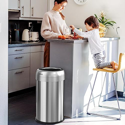 iTouchless 13 Gallon / 50 L Deodorizer Open Top Trash Can and Recycle Bin - color: Steel Silver 13 Gal Round