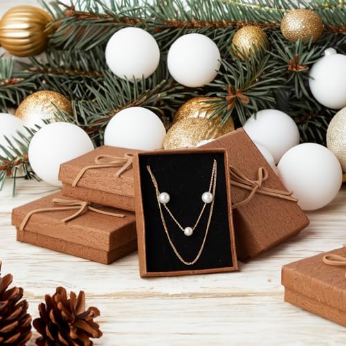 Juvale Jewelry Gift Boxes - 3.7 x 2.9 x 1.3 In, Kraft, Pack of 12 - Velvet Lined & Bow Lid Cardboard Necklace Box - size: 12 Count (Pack of 1)