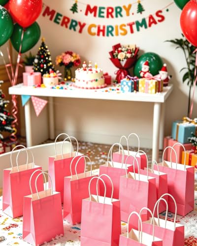qiqee 24PCS Mini Gift Bag with Handles Bulk 4.5"x2.5"x6" Gift Bags Pink Bags Multiple Uses - color: Pink