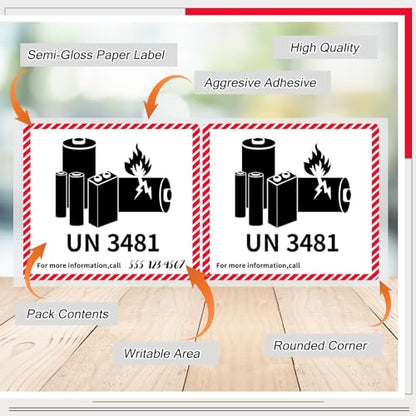 Dunzoom 100 Pcs UN3481 Battery Labels Lithium Caution 4.7" X 4.3" - color: Un3481, size: 4.7" X 4.3"