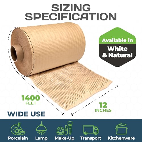 HexcelPack HexcelWrap Honeycomb Packing Paper Wrap - Natural, 12" x 1400' - color: Natural HoneyComb, size: 12" x 1400 Feet - Roll Only