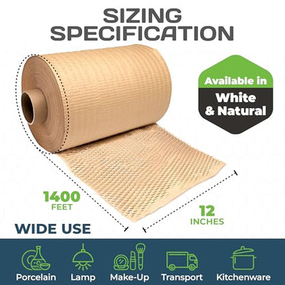 HexcelPack HexcelWrap Honeycomb Packing Paper Wrap - Natural, 12" x 1400' - color: Natural HoneyComb, size: 12" x 1400 Feet - Roll Only