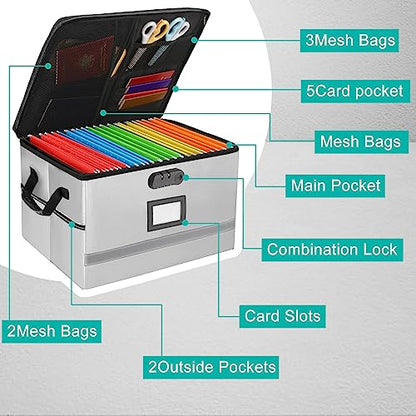 EXLIFBAG Fireproof File Organizer with Lock, 1 Layer - color: Grey, size: 1 Layer
